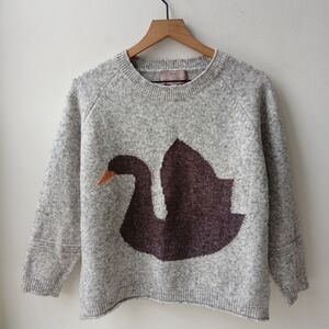 Folk Gray Sweater with Swan Design